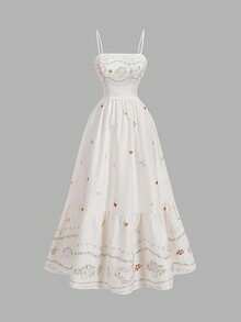 SHEIN MOD 女士印花荷叶边连衣裙，度假风 - 杏色 - 查看 4