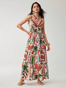 Soleia Women's Tropical Print Sleeveless Dress, Casual Holiday Wear - Multicolor - View 4