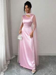 Elenzga Women's Hollow Out Stand Collar Dress - Pink - View 3