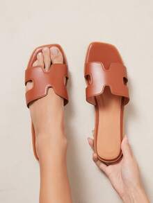 SHUZIA Women's Simple Solid Color Cut Out Flat Sandals Holiday Vacay Vibe For Summer Shoes Spring Shoes Spring Break Easter Vacation Shoes Casual Shoes Beach Shoes Mother's Day Present For Christmas Valentine's Day - Brown - View 2