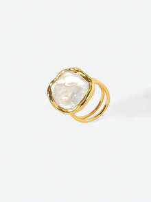 Opalesca 18K金巴洛克珍珠戒指（形状和尺寸随机），高级/优雅/高贵/日常佩戴/简约，珍珠/水晶，适合妈妈/女士/女孩/母亲，夏季/海滩/舞会/派对/假日/度假，订婚/结婚/承诺，新娘，心形/花卉，仙女风/美人鱼风 - 金色 - 查看 6