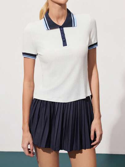 CourtClass Women's Golf Polo Shirt With Striped Collar And Short Sleeves