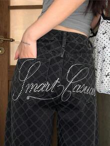 DAZY 女士做旧水洗韩式休闲牛仔裤 - 黑色 - 查看 3