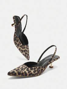 2025新款女士时尚性感豹纹后系带小众新款高跟平底鞋（随机印花），猫跟，优雅，女士高跟鞋，优雅 - 鏽棕色 - 查看 14