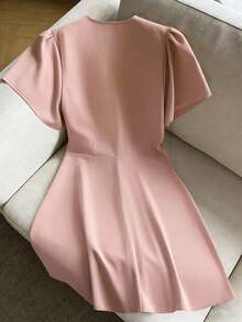 GlowEve CURVE Plus Size Women's Early Spring Casual V-Neck A-Line Tie-Front Dress, Pink - Dusty Pink - View 2