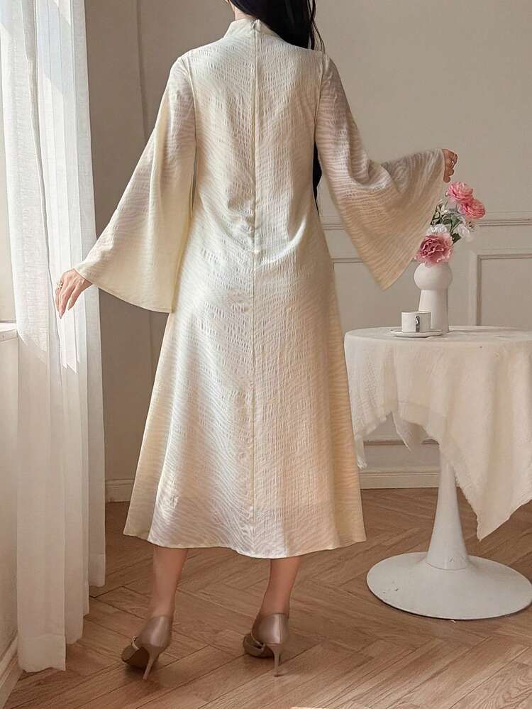 Women's Elegant Sequin Tassel Patchwork Stand Collar Long Dress, Suitable For Spring & Summer Sun Dresses For Women