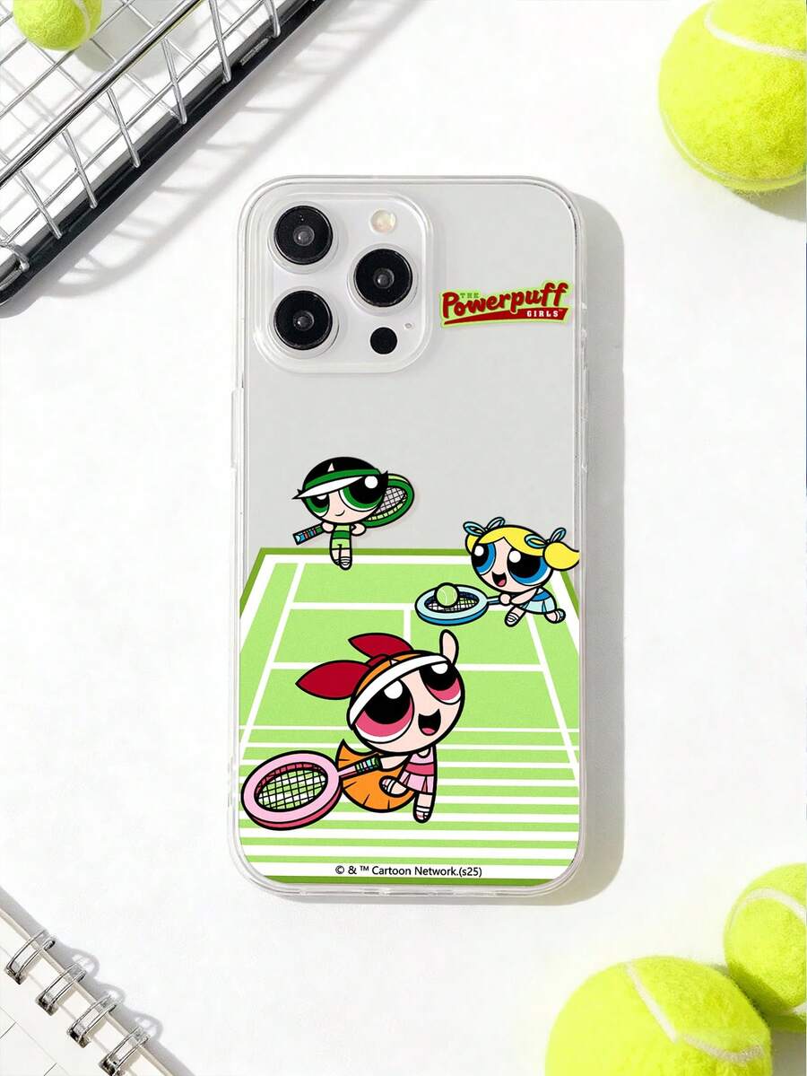 THE POWERPUFF GIRLS X SHEIN 飞天小女警网球手机壳，透明软TPU保护套，可爱卡通运动印花，防震保护套，日常使用及生日礼物，适合女孩和卡通迷，兼容iPhone 11/12/13/14/15/16/17 Pro Max和Galaxy S24 Ultra/S25 Ultra/A16/A17/S26/S26 Ultra，手机配件，快速发货。 - 無色 - 查看 1