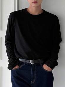 DAZY Men's Solid Black Long Sleeve T-Shirt, Spring - Black - View 8