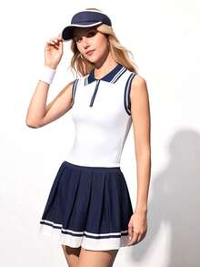 Gameset SHEIN Sport 女士休闲无袖撞色运动Polo衫，夏季 - 彩色 - 查看 6