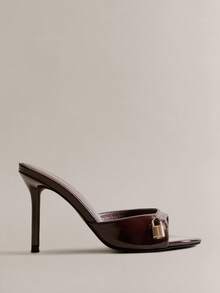 Women's Fashion Daily Versatile Slip-On Heeled Sandals With Lock Decor For Christmas - Chocolate Brown - View 3