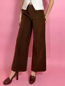 Aless PB Pantalon en velours côtelé marron pour femmes avec détails de conception, ceinture rétro vintage, convient pour le trajet, le bureau et les tenues décontractées, automne/hiver - Tabac - Voir 4