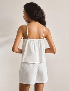 Ocili 女士纯色单排扣吊带背心和短裤睡衣套装 - 白色 - 查看 2