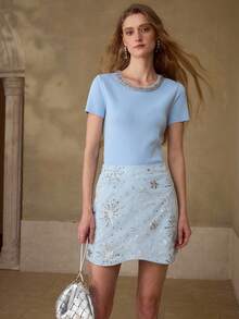 MOTF PREMIUM ÁO LEN CỔ TRÒN ĐÍNH ĐÁ QUÝ - Màu xanh lam - Xem 1