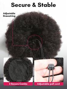 Afro Puff Drawstring Ponytail Human Hair Bun For Women Afro Kinky Curly Clip In Ponytail Extension Human Hair Pieces Short Clip In Ponytails Hair Bun Extensions Hairpieces Updo Hair With Two Clips Natural Black Color 6 8 Inch - Natural Black - View 10