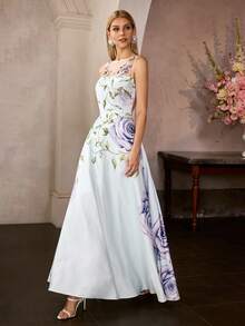 MOTF Soiréza SPRING/SUMMER FLORAL PRINT CONTRAST MESH DRESS - Multicolor - View 7