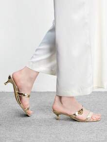 CUCCOO BIZCHIC Giày nữ mùa xuân hè mới, kiểu dáng hở mũi, quai kim loại, gót trung bình, đơn giản, thời trang và thoải mái, đa năng cho việc đi làm hàng ngày, giày nữ. - Vàng nhạt - Xem 3