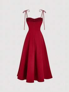 SHEIN MOD Women's Red Lace-Up Halter Tea Dress, Valentine's Day Dress, Date Dress, Afternoon Tea Dress, New Year's Dress, Wedding Dress. - Fiery Red - View 2