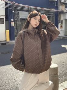 DAZY Women's Regular Hooded Allover Print Jacket - Coffee Brown - View 2