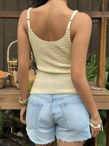 Sunnyshic Women's Yellow Sequin Camisole, Shiny Knit Spaghetti Strap, Sexy & Fashionable For Summer, Spring, Lazy Vacation, Beach Wear, Lightweight & Sheer - Yellow - View 2