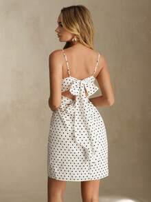 Glamine 女士波点褶皱镂空时尚别致约会派对短款吊带连衣裙 - 黑與白 - 查看 1
