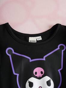 HELLO KITTY AND FRIENDS | SHEIN Young Girl Colorblock Cartoon Pattern Round Neck Short Sleeve Dress - Black - View 4