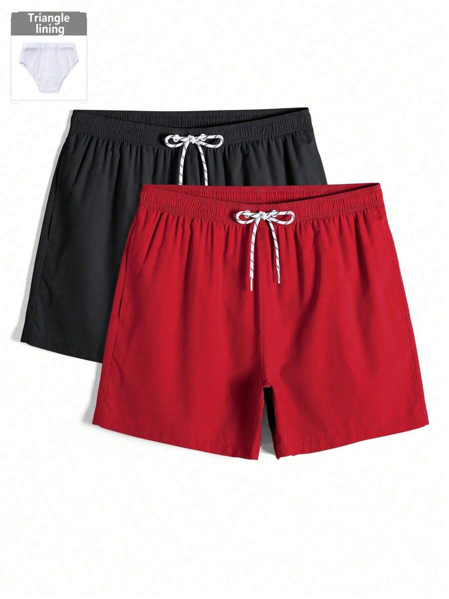 ZELFYO 2 Paquetes de Pantalones cortos casuales de playa con cintura de cordón para hombres, estilo de vacaciones - Multicolor - Ver 1