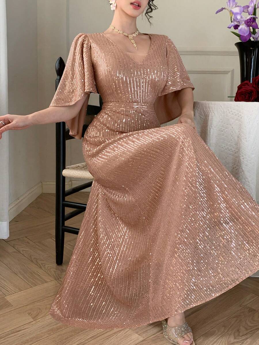 DAZY Đầm eo đính sequin cao cấp thanh lịch, đầm dự tiệc sang trọng mang đến vẻ đẹp tinh tế cho mùa hè. - Rượu sâm banh - Xem 1