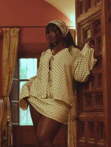 MUSERA 大码波点系带长袖衬衫，春夏优雅复活节可爱度假休闲日常阳光社交假日必备 - 彩色 - 查看 4