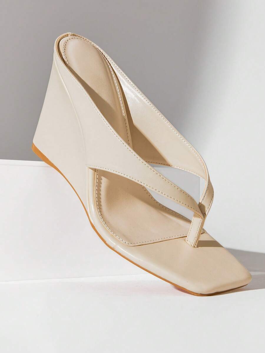 SHUZIA Women's Comfortable, Thong Wedge Sandals - Apricot - View 1