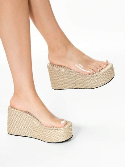 Glitzique 女士露趾坡跟拖鞋、沙滩凉鞋、超轻防滑透气厚底高跟鞋、时尚夏季户外派对鞋