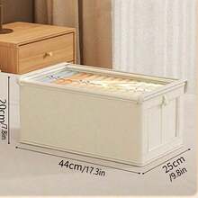 Large Storage Basket | Sturdy Fabric Wardrobe Storage Box With Transparent Window For Organization | Foldable Home Storage With Lid, Beige, Grey - Multicolor - View 9