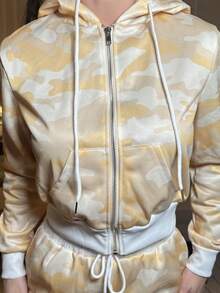 hhfernanda 2 件套女式运动衫和裤子套装，黄色渐变印花长袖上衣和裤子 - 彩色 - 查看 3