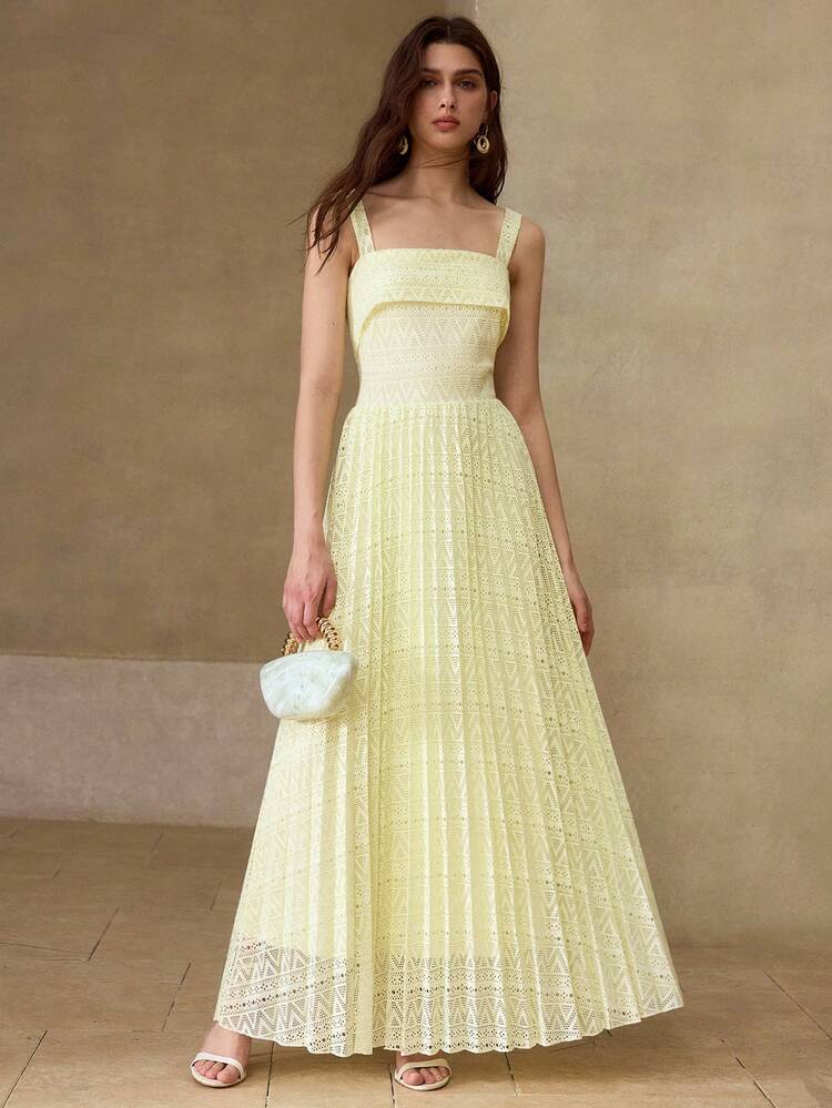 WOMEN'S ELEGANT COMMUTER HOLLOW OUT PLEATED SLIP DRESS