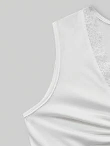 K-Vae Twist Ribbon Contrast Lace V-Neck Fitted Blouse - White - View 6