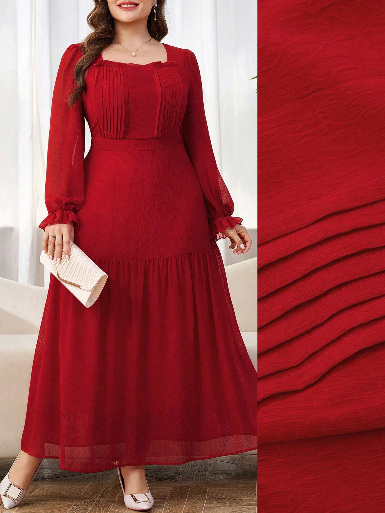 Reflora فستان أنيق بتصميم مربع الرقبة والطيات للنس...