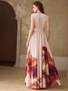 MOTF PREMIUM ĐẦM MAXI IN HỌA TIẾT HOA CÓ THẮT LƯNG - Màu be - Xem 3