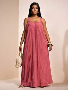 Veslaya 2026春夏优雅通勤休闲装，生日派对、毕业典礼、学生装、日常出行、百搭单品，适合休闲度假、邮轮旅行、海滩、日光浴等各种场合，引领潮流，商务休闲风、简约休闲风兼具，适合度假和外出穿着。大码女式吊带A字连衣裙，适合海滩和夏季穿着。 - 玫瑰紅 - 查看 13
