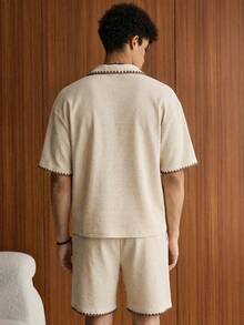 SWAVVY Men's Embroidered Shirt Set, Spring/Summer - Khaki - View 4