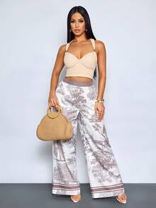 SOLERSUN 性感优雅女士沙滩度假春夏艺术印花油画长裤 - 棕色 - 查看 6