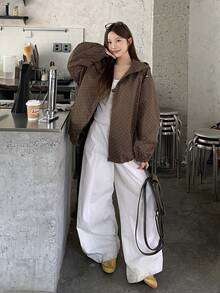 DAZY Women's Regular Hooded Allover Print Jacket - Coffee Brown - View 6