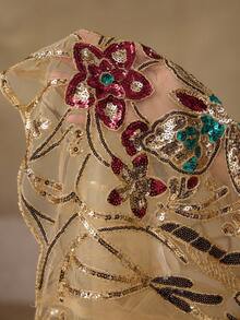 MOTF PREMIUM WOMEN'S BUTTERFLY SEQUIN EMBROIDERED SHEER MESH TOP - Gold - View 7