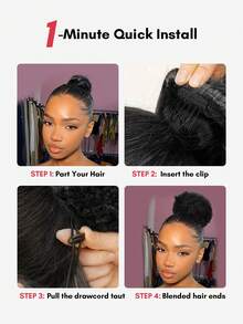 Afro Puff Drawstring Ponytail Human Hair Bun For Women Afro Kinky Curly Clip In Ponytail Extension Human Hair Pieces Short Clip In Ponytails Hair Bun Extensions Hairpieces Updo Hair With Two Clips Natural Black Color 6 8 Inch - Natural Black - View 11