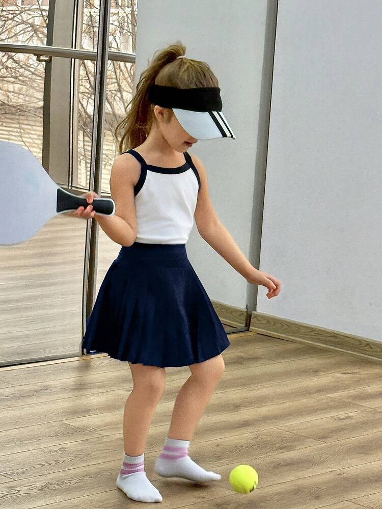 Girls Casual Sleeveless Top And Skirt Set, Summer Outfit