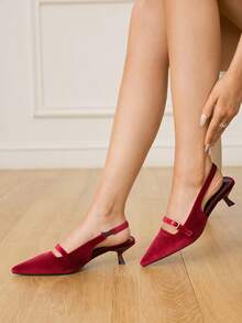 CUCCOO HITCHD Women Shoes Spring And Autumn Pointed Wine Glass Heel Medium Kitten Heel Romantic Elegance Simple Sexy Burgundy Women's High Heels Shoes Slingbacks Dress Shoes Dating Afternoon Tea Party Valentine's Day Elegant Wear - Burgundy - View 7