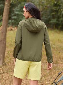 In My Nature Women's Hooded Zipper Pocket Casual Versatile Daily Outdoor Regular Long Sleeve Jacket - Army Green - View 6