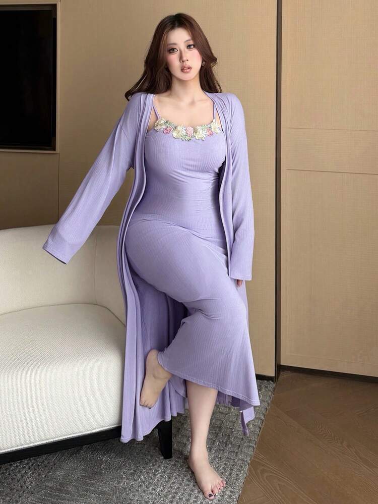 Dazy Plus Elastic Bodycon Camisole Mermaid Maxi Dress, Loose Cardigan Pajama Set