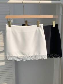 SHEIN EZwear 2件套女士黑白针织中长裙 - 黑與白 - 查看 4