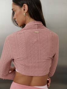 Aralina Áo khoác lửng tay dài không cài cúc phía trước, chất liệu vải co giãn có họa tiết, kiểu dáng dễ thương, thích hợp cho mùa hè, đi chơi, áo nữ. - Bụi hồng - Xem 2