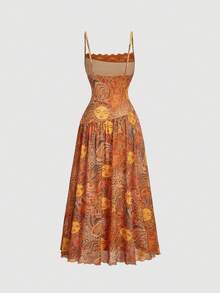 SHEIN MOD Women's Sleeveless Dress With Sun & Face Pattern Pleated Design - Multicolor - View 2