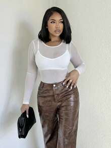 Alexandranx Women's Summer Solid Color See-Through Mesh Slim Fit Top - White - View 6